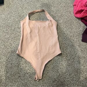 Abercrombie & Fitch Double-Layered Seamless Fabric Halter Bodysuit in Peach/Tan